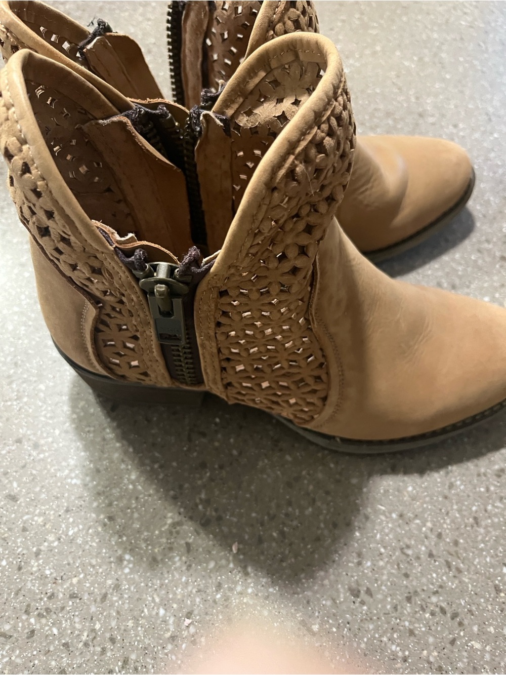 Circle G Tan Laser-Cut Ankle Booties with Side Zipper - Picture 4 of 5